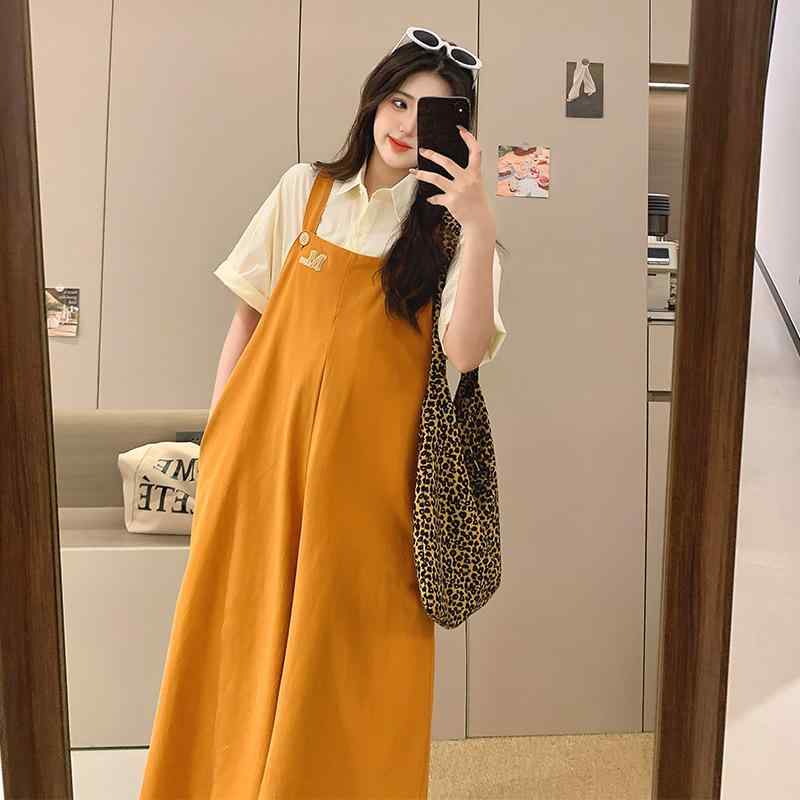マタニティウェア 春夏 授乳服 快適素材 妊婦 トップス 調整可能 サロペット 刺繍入り パンツ セットアップ オレンジ ブルー イエロー M L XL 2XL