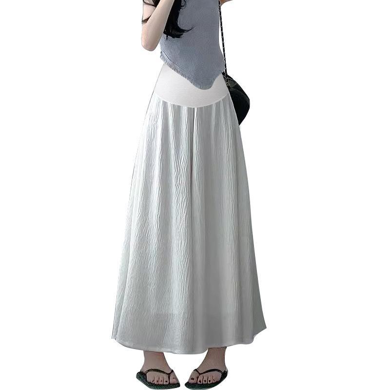 マタニティ スカート付きパンツ 春夏 薄手 シフォン 百褶 Aライン フレア 7分丈 ワイドレッグパンツ 黒 白