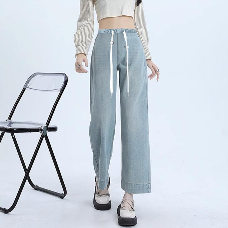 マタニティ デニムパンツ 妊婦服 産前産後 9分丈 ワイドレッグパンツ テンセル デニム 伸縮性 薄手 ゆったり 涼しい 快適 調整可能 ウエストゴム 快適 普段使い お出かけ