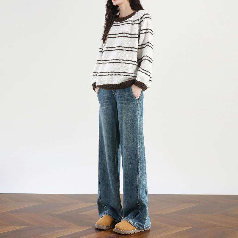 マタニティ ジーンズ デニム ワイドレッグ ズボン下 秋冬 大寸 ゆったり 綿織物 情の籠もった 春 秋 妊婦 産前産後 ズボン