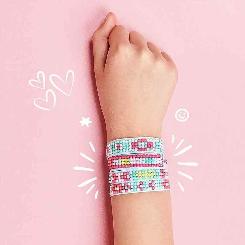 ブレスレット キッズ 子供用 DIY ダイヤモンドアート ビーズ アクリル カラフル 手作り 知育玩具 紫色 眼鏡 ケース 付き