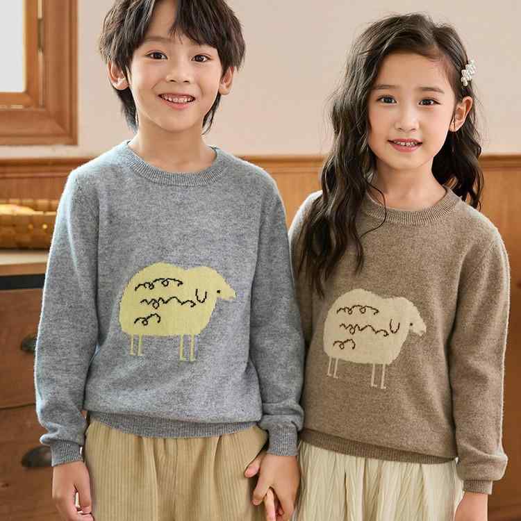 編み物 ちびっ子服 男女兼用 ちびっ子服 羊毛100% 刺しゅう入り口・入口 生あたたかい プルオーバー 丸首 トップス 普段着 通園 通学 秋冬 90珊 100珊 110珊 120珊 130珊 140珊 150珊 160珊
