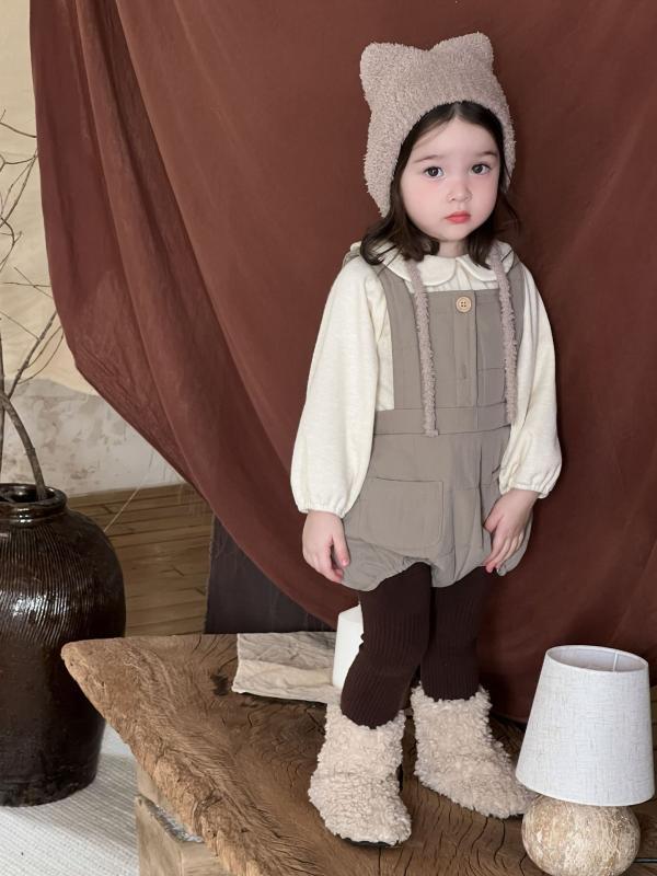 ベビー服 女の子 ニットトップス ジャンプスーツ 上下セット 秋冬 幼児 73CM 80cm 85cm 90cm 杏色 グリーン カーキ あったか 裏起毛 かわいい 普段使い