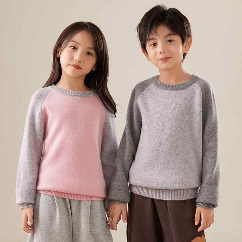 ちびっ子服 編み物 プルオーバー ベビー服 秋冬 男女兼用 絨毛100% 労働者の一団のど首 色彩設計 朦々たる 赤ちゃん 小学生 さくら色 薄墨色 青碧 緑であること パープル