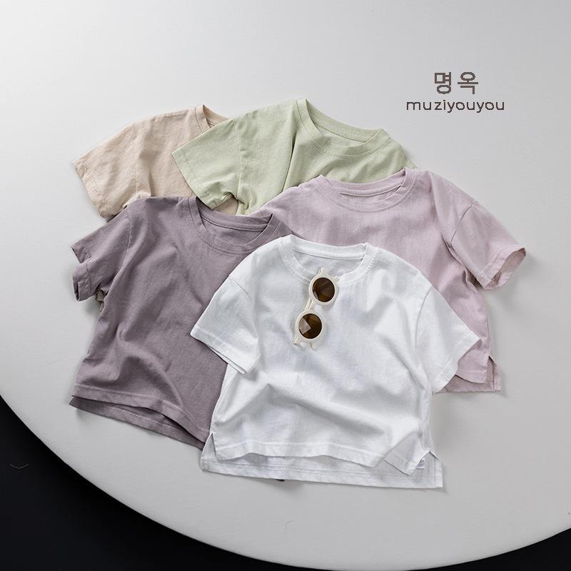 キッズ Tシャツ 半袖 薄手 男女兼用 ベビー服 トップス カットソー 韓国風 コットン かわいい おしゃれ 春夏 ホワイト グリーン グレー ピンク系