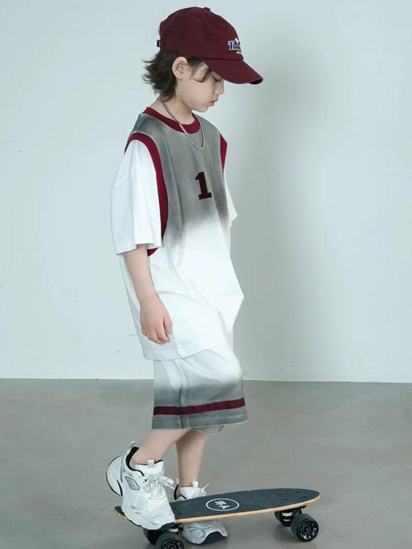 キッズ ボーイズ バスケットボールウェア セットアップ 夏物 スポーツ カジュアル 上下セット 子供服 アウトドア