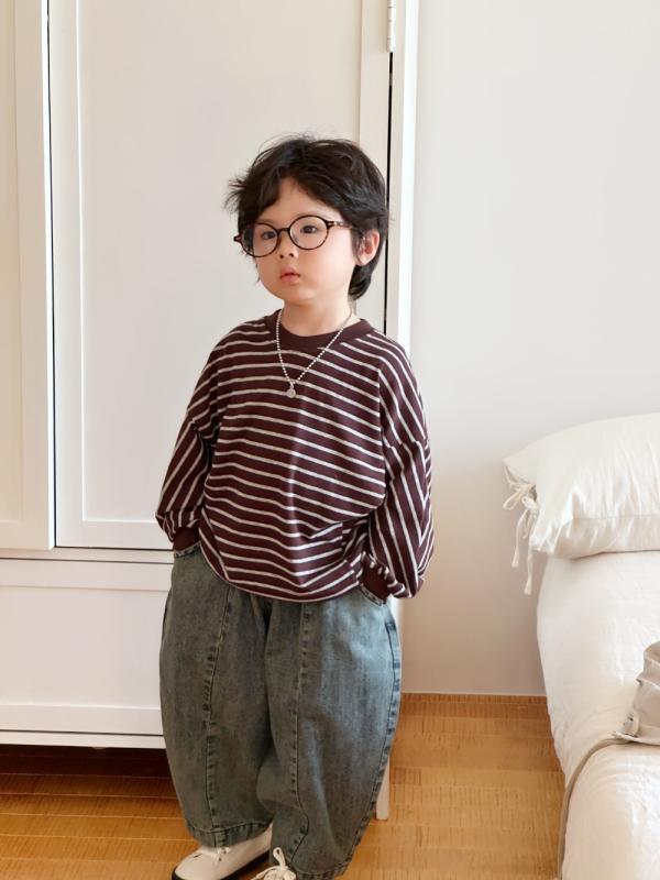 子供用Tシャツ 春秋 男女児兼用 トップス 長袖 カットソー ボーダー柄 コットン 100 普段使い かわいい 90 100 110 120 130 140 4,474円