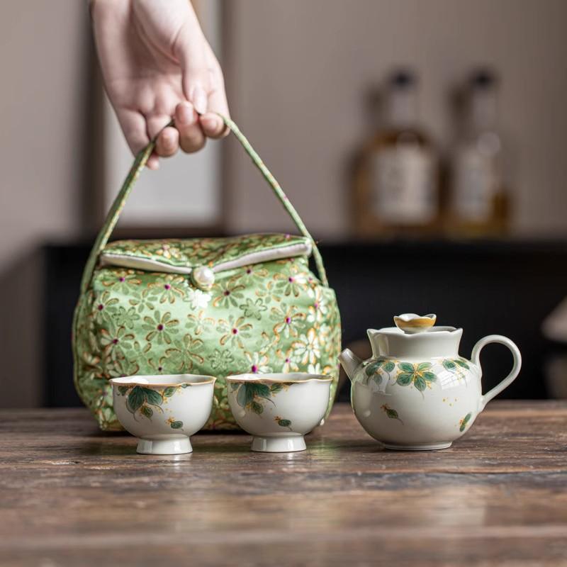 茶器 旅する茶具 ティーセット 茶? 茶杯 持ちはこぶ用 瀬戸もの 釉下彩 植物柄 花柄 刺・墸御徒面子付き添い人 差し上げ物 差し上げ物