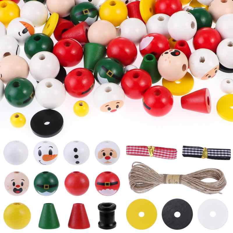 クリスマス デコレーション DIY木製ビーズ セット クリスマスツリー オーナメント ホームデコレーション 木製ビーズ 花輪 ストリングビーズ 幾何学模様