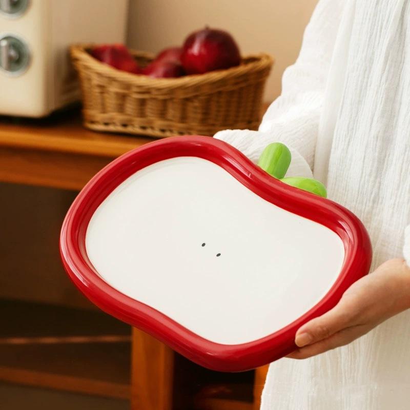 食器 皿 リンゴ柄 陶器製 12インチ 大皿 4インチ 小皿 5インチ ボウル デザート 料理 盛り付け 付け合わせ 離乳食 かわいい カートゥーン風 ホームパーティー