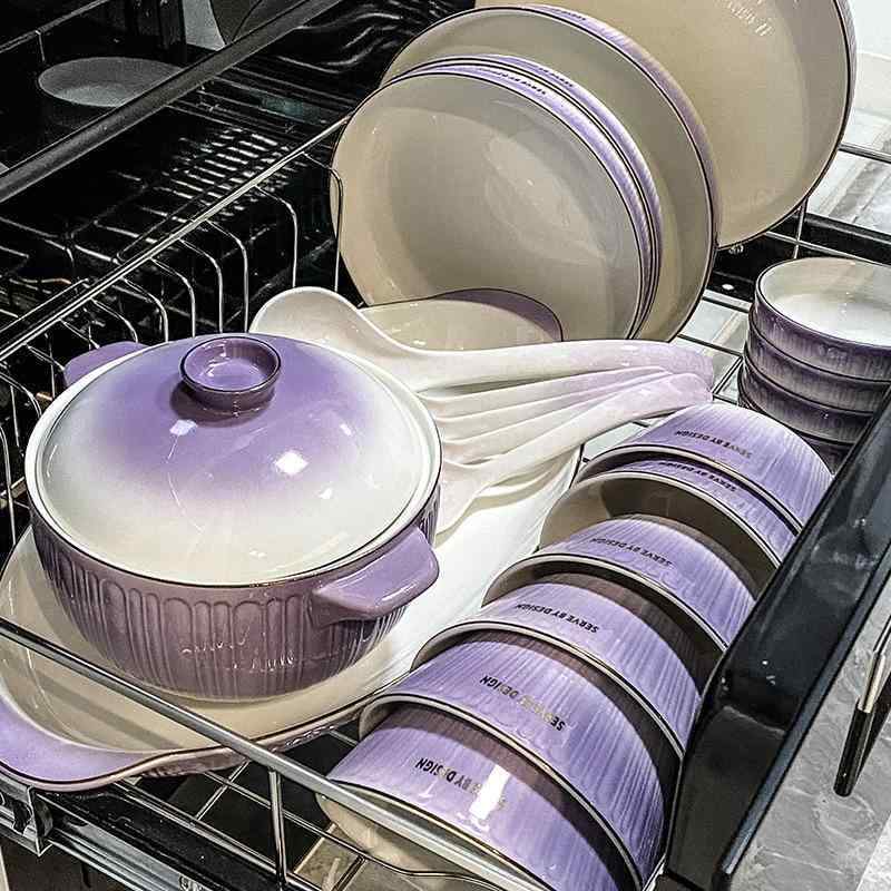 食器 碗 皿 スプーン セット 陶器 シンプル 無地 高級感 パープル 紫 グラデーション 来客用