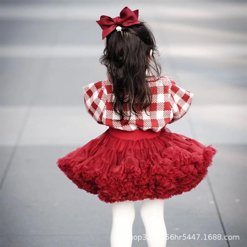 子供服 セットアップ 女の子 格子柄 ニット セーター ショートパンツ チュールスカート チュチュスカート プリンセススカート Aライン ケーキスカート 春秋 80 90 100 110 120 130cm
