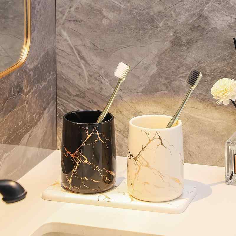 コップ 洗面用具 大理石模様 無地 うがいコップ 歯ブラシ立て 陶器製 ペア 白 黒 緑 ピンク系