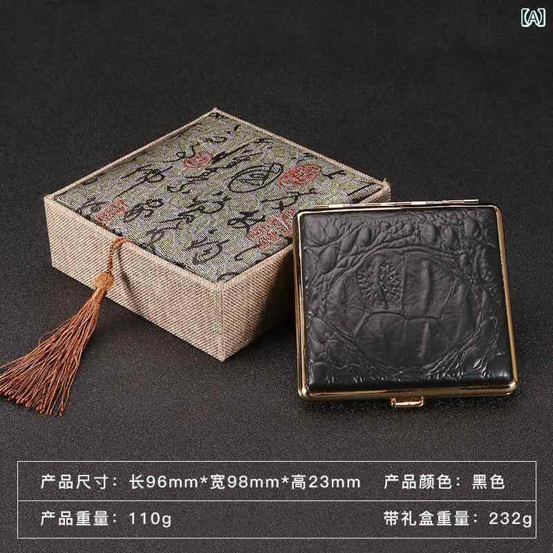 タバコケース メンズ 男性用 牛革 金属製 シガレットケース 20本収納 収納ケース ビジネス ギフト プレゼント ブラック 黒色 深みのあるブラウン