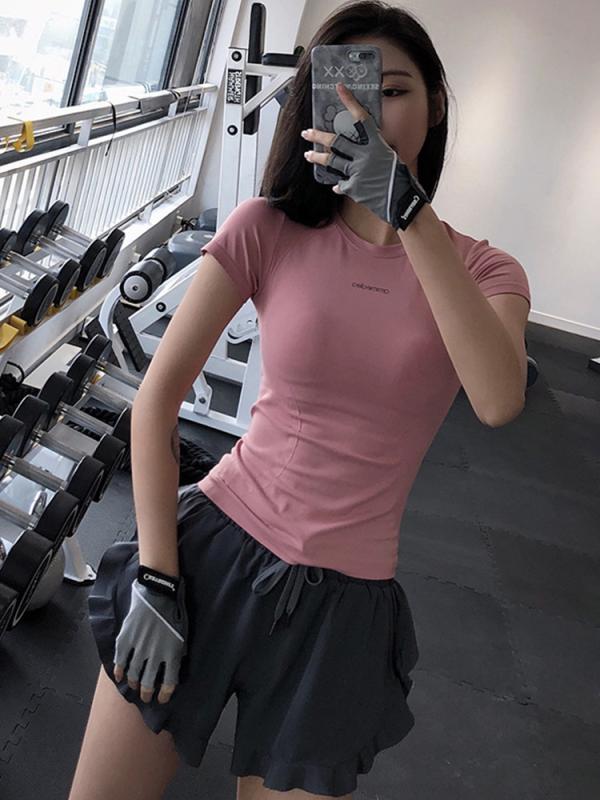 Tシャツ レディース ランニング トレーニング スポーツウェア 半袖 吸湿速乾 ヨガ ウェア トップス ショート丈 スリム 春夏 秋 白 ピンク系 黒