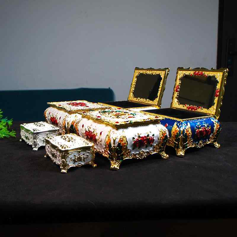 ジュエリーボックス レディース ローズ 薔薇 バラ 指輪 リング ネックレス イヤリング ピアス 収納 ケース 小物入れ ミラー付き 鏡面仕上げ 合金製 アンティーク調 エレガント ギフト 贈り物 ゴールド シルバー
