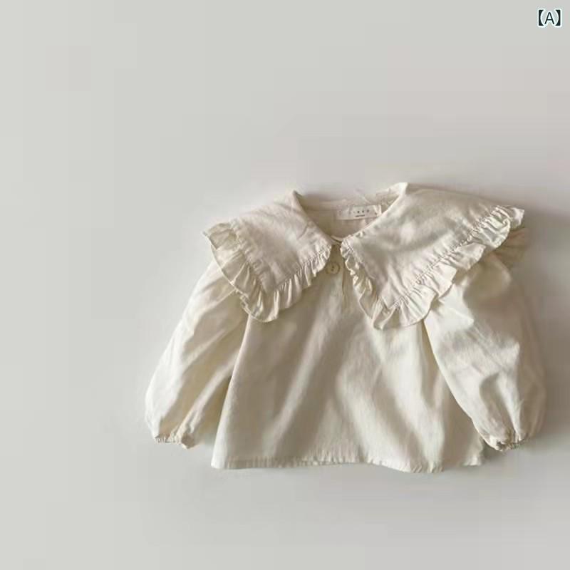 シャツ ガールズ 子供服 トップス 水兵風 襟 長袖 コットン 格子柄 無地 春秋 80cm 90cm 100cm 110cm 120cm かわいい スウィート