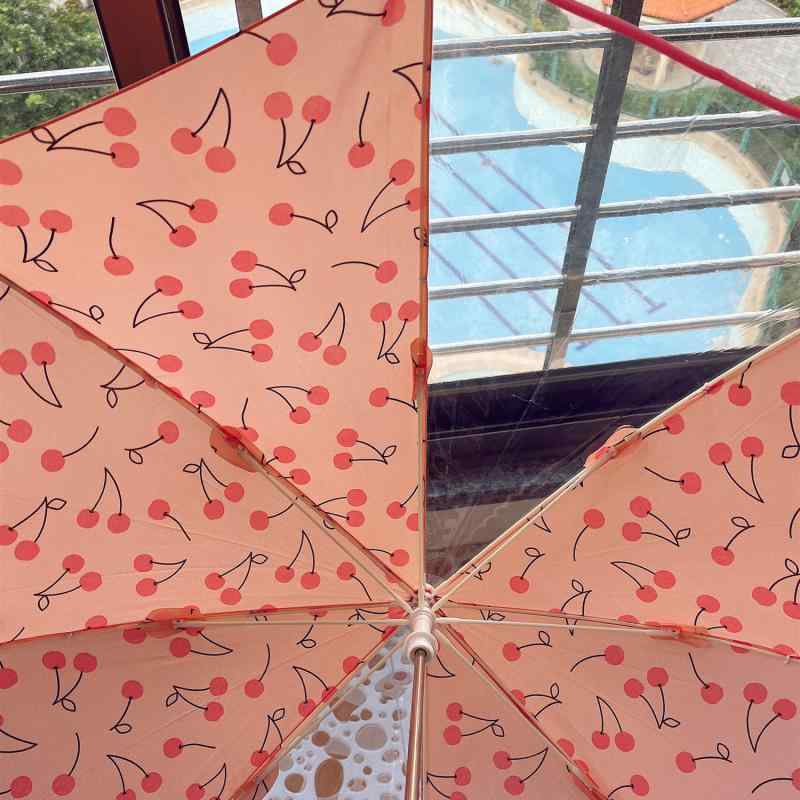 傘 キッズ 子供用 女の子 晴雨兼用傘 ファッション さくらんぼ柄 かわいい 安全 手開き ネームプレート付き