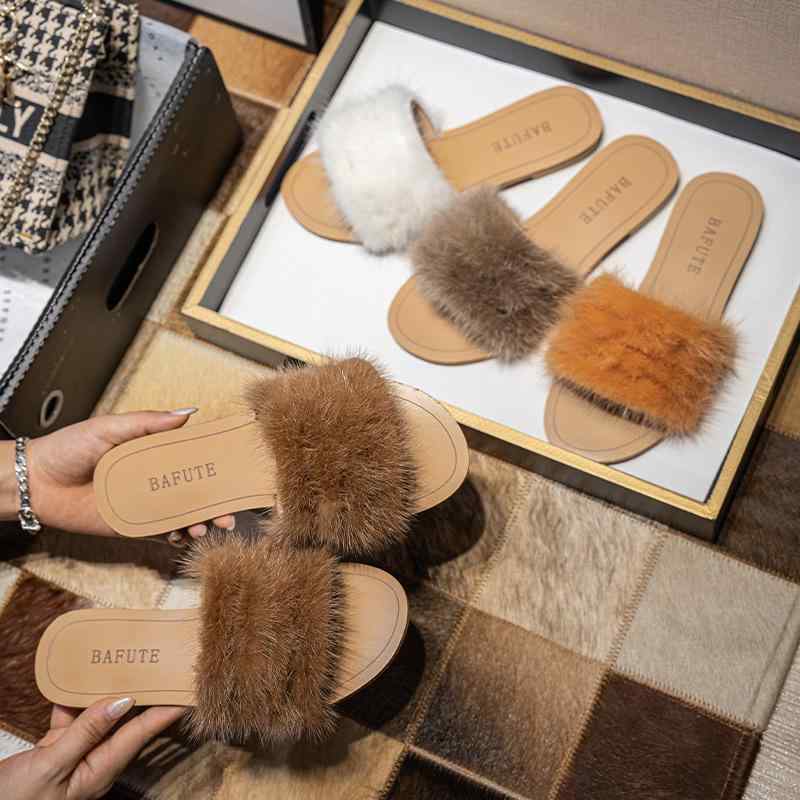 サンダル レディース リアルファー フラット ぺたんこ スリッパ つっかけ シューズ 婦人靴 かわいい オシャレ 歩きやすい 普段使い 韓国風 春夏 秋冬 白 オレンジ ベージュ 6,447円