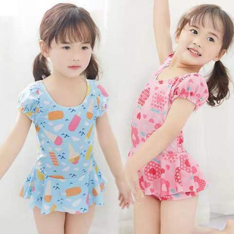 水着 子供 女の子 ワンピース ベビー 女児 2歳 3歳 セパレート スカート 90cm 100cm 110cm 120cm 130cm 140cm かわいい フリル 花柄 ピンク ブルー アイスクリーム 水泳 海水浴 幼稚園 保育園 小学校