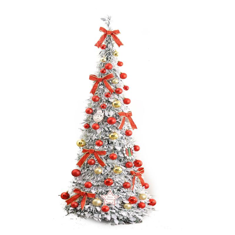 クリスマスツリー 折りたたみ式 植毛 スノー 雪 伸縮式 クリスマスツリー 装飾 セット PVC 180cm レッド ピンク オレンジ スカイブルー