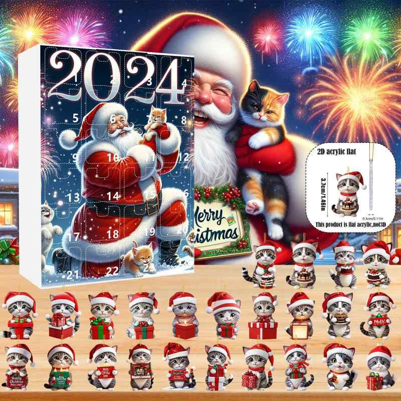 クリスマス オーナメント 猫 アクリル製 クリスマスツリー 飾り カウントダウン アドベントカレンダー 個性的 デコレーション