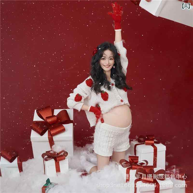 マタニティウェア レディース クリスマス 活動写真映画化用 影楼 映画化 編み物 プルオーバー ズボン下 セットアップ ポリエステル 長袖 ロング丈 読みもの レトロ風 妊婦服