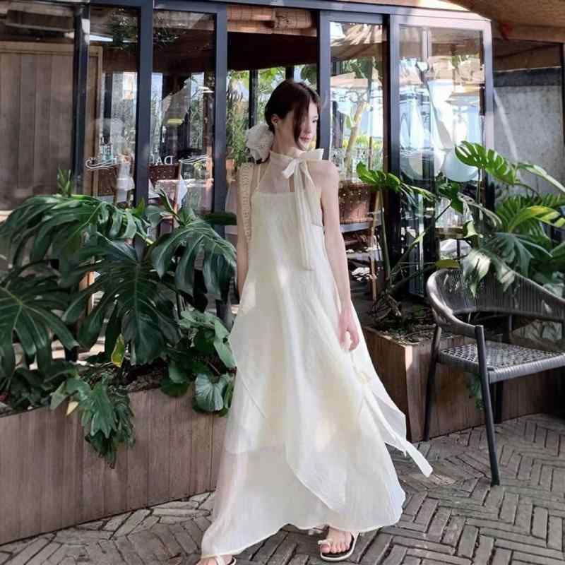 ワンピース レディース 春夏 ノースリーブ フレンチデザイン アシンメトリー 2点セット TR生地 ゆったり Aライン ロングスカート カジュアル リラックス 中国風 レトロ(x3)