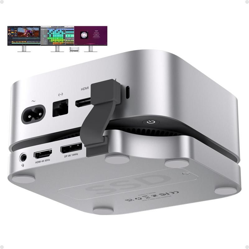 PULWTOP USB C ハブ ドッキングステーション Mac Mini M4/M4 Pro 2024 & VESAマウント対応、Mac Mini M4 ハブ (8TB NVMe SSD エンクロージャ付き)、スタンドドック (SD/TF カー