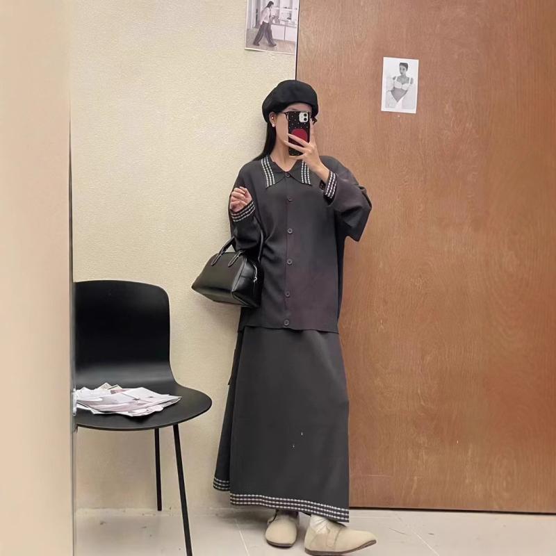 編み物 セットアップ レディース 春夏 心地好い 翰林院風 ゆったり 上着 MIDI丈スコート 2点書き割り