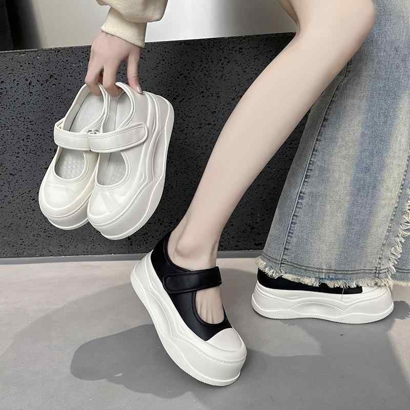 靴 レディース メリージェーンシューズ 本革 厚底 雨合羽 真っただ中踵 ラウンドトゥ 心地よい 春夏 ベージュ 黒いこと