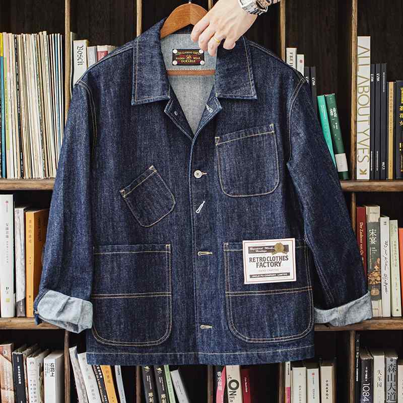 ジャケット 男性用 デニムジャケット ワークジャケット 4ポケット 襟付き アメカジ Gジャン アウター ウォッシュ加工 綿100% カジュアル