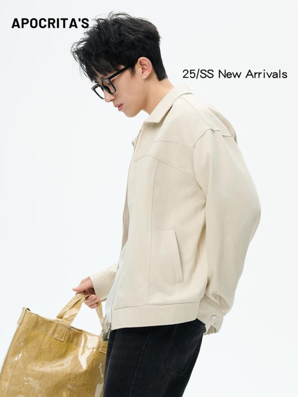 ジャケット 男性用 デニムジャケット Gジャン 春物 コットン 混紡 Street ファッション Street系 ゆったり ルーズフィット レギュラーカラー(x3)