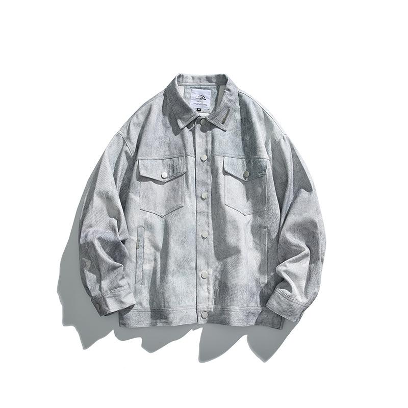 ジャケット 男性用 デニムジャケット 秋冬 アウター 灰色 Cityboyスタイル プリント ゆったりシルエット｜トミーショップ 店