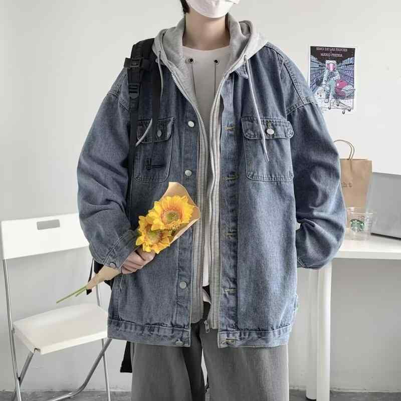 ジャケット メンズ 青少年 男性用 ゆったり デニム アウター カジュアル ワーク 長袖 春秋 耐摩耗 防風 ブラック ブルー