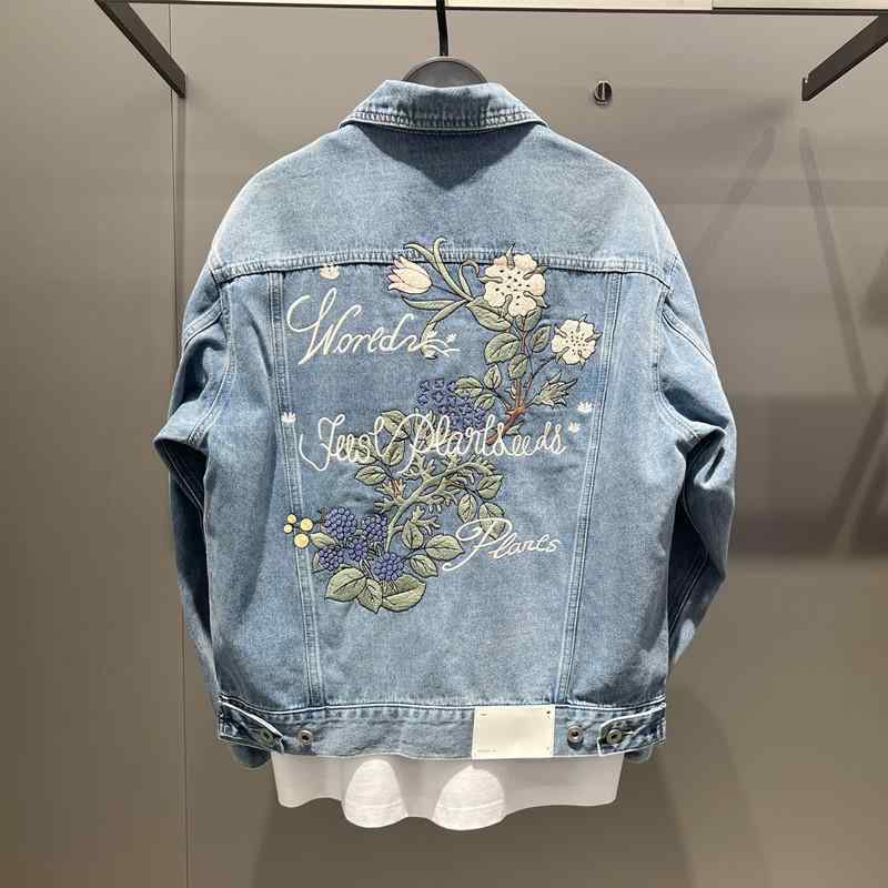 ジャケット 男性用 花柄 刺繍 デニム ウォッシュ加工 ブルゾン トップス M L XL 2XL 3XL 4XL 春秋 ファッション カジュアル スタイル