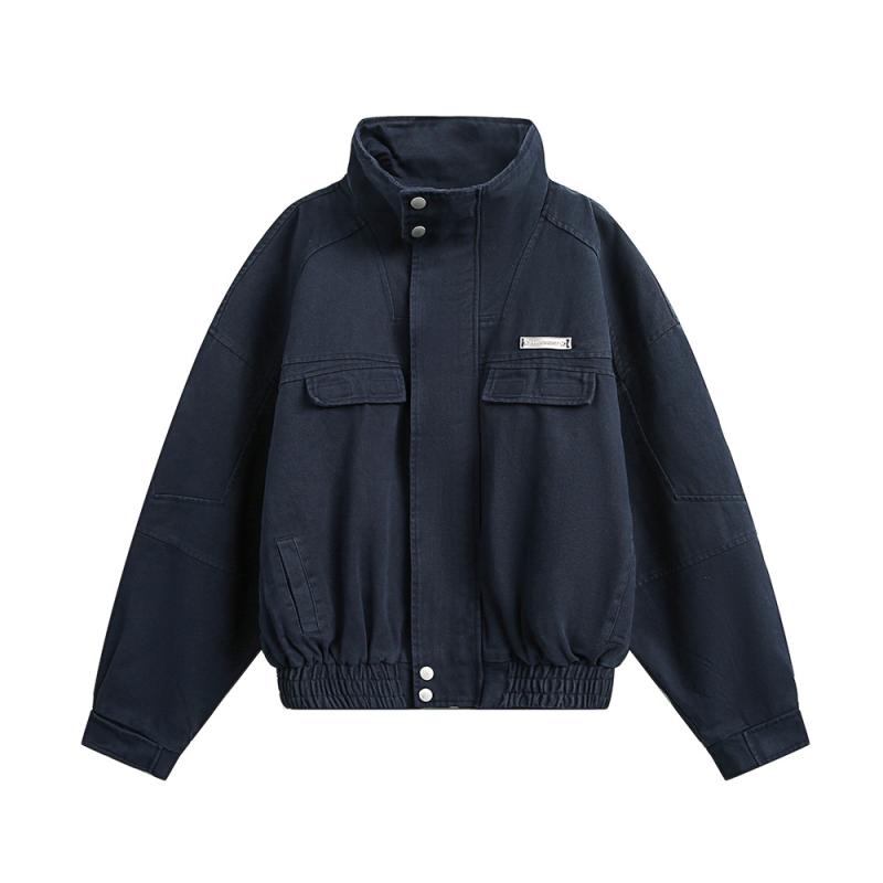 ジャケット 男性用 デニム Gジャン 立襟 切り替え 防風 耐摩耗 コットン100％ 黒 紺 S M L XL