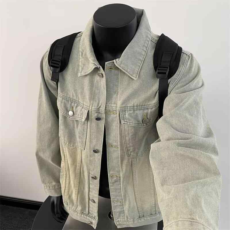 ジャケット 男性用 デニム ウォッシュド加工 ダメージ加工 Gジャン ブルゾン ゆったり ルーズフィット ワーク 春秋 ブルー イエロー