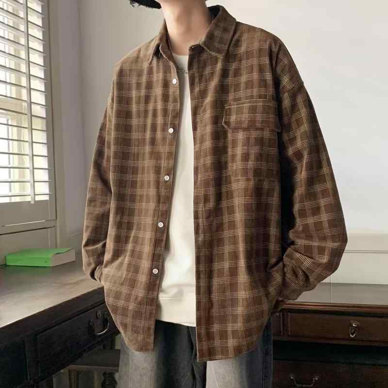 シャツ メンズ 長袖 春秋 格子柄 ポリエステル 襟付き カジュアル 開襟シャツ ルーズフィット 配色 スタイル トップス アウター