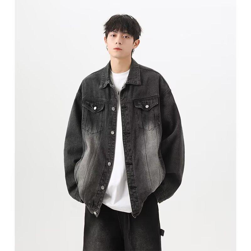ジャケット 男性用 デニム ウォッシュド加工 ブルゾン フライトジャケット レトロ ストリート カジュアル スタイル 黄泥色 ブラック 復古ブルー 浅ブルー 耐摩耗 ポリエステル