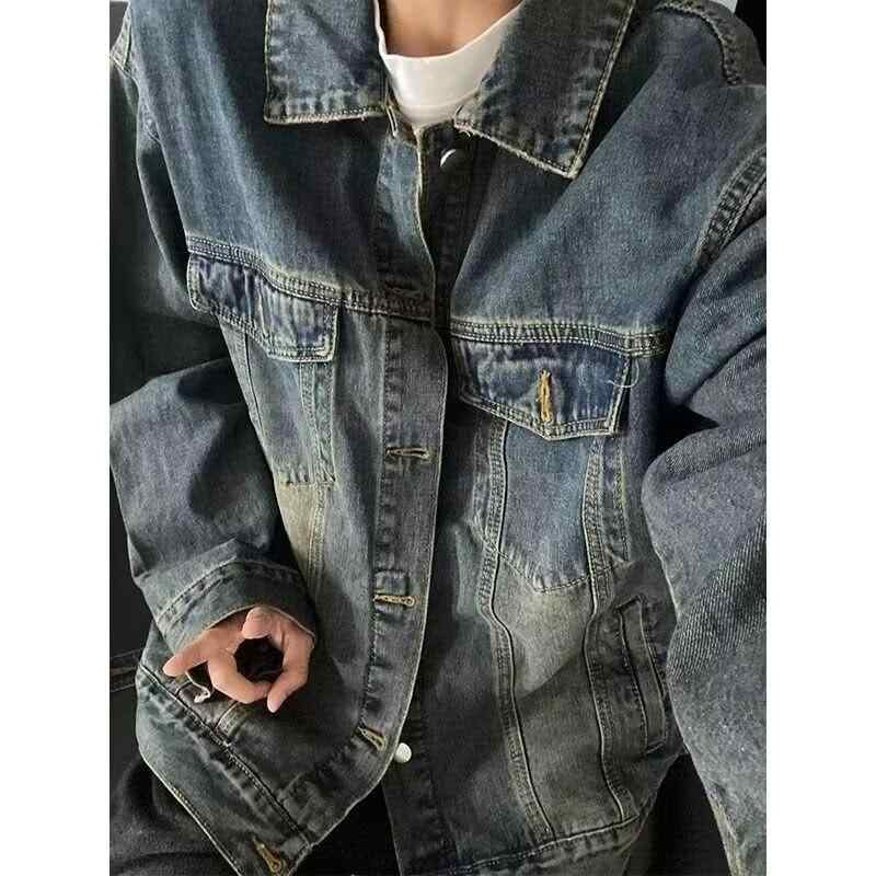 デニムジャケット メンズ Gジャン 男性用 レトロ ウォッシュ加工 耐摩耗性 立体ポケット アメカジ ストリート カジュアル ブルゾン アウター 春秋 服 M L XL 2XL 3XL ?古藍