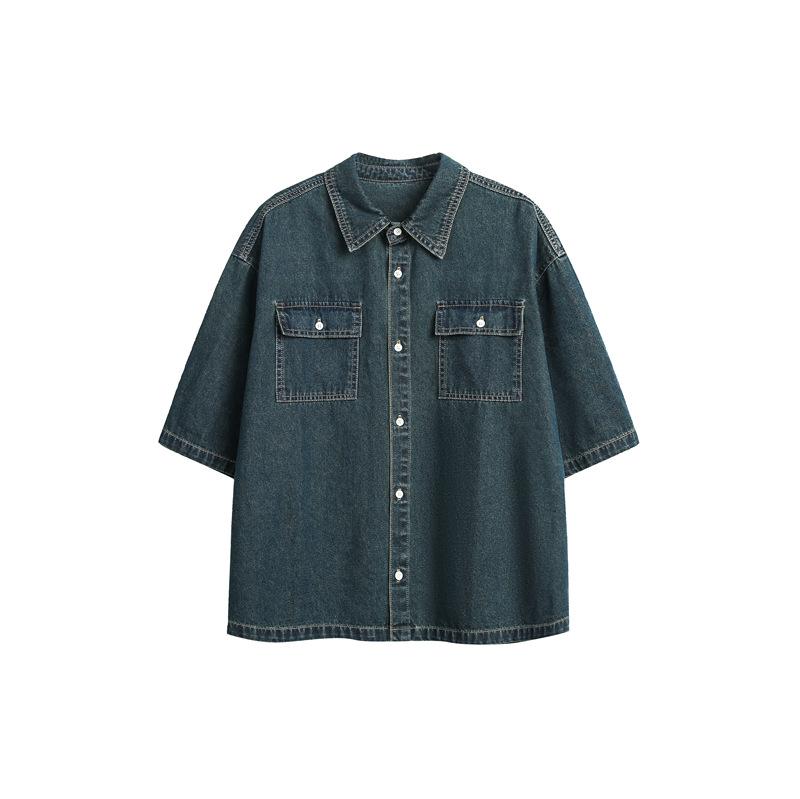 メンズ ジーンズプルオーバー 半袖プルオーバー 返り咲き風 心地よいプルオーバー 夏服 トップス 綿100% ゆったり ビッグ影ぼうし Vのど首 成人男性服 流行り物 今めかしい かっこいい 普段使い走り アウトドア 旅する 成人男性用