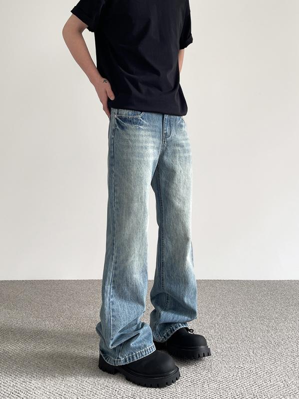 ジーンズ 男性用 ストレート ヴィンテージ ウォッシュ加工 デニムパンツ 中 толстовка толстовка ポケット付き ブルー