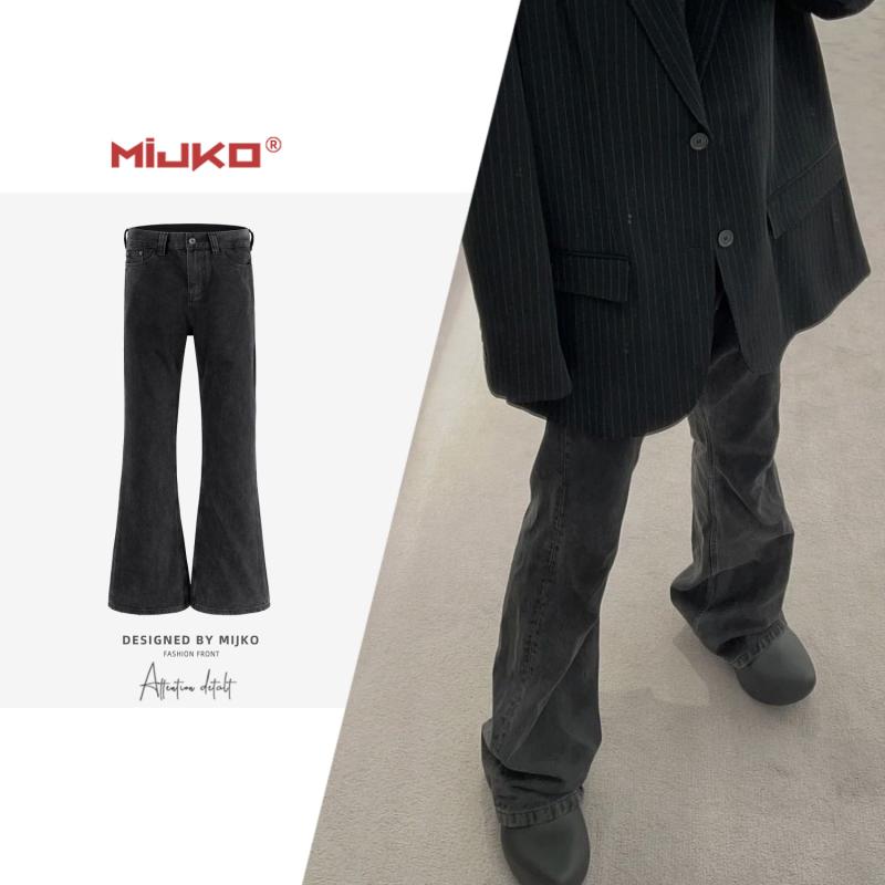 ジーンズ 男性用 ウィメンズ ウォッシュ加工 デニム フレアパンツ ジーパン ズボン ボトムス ブラック M L XL XXL
