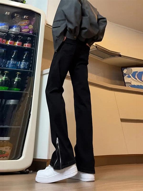ジーンズ メンズ 男性用 デニムパンツ ストレートパンツ サイドジップ ミドルウエスト ラージサイズ 白 黒