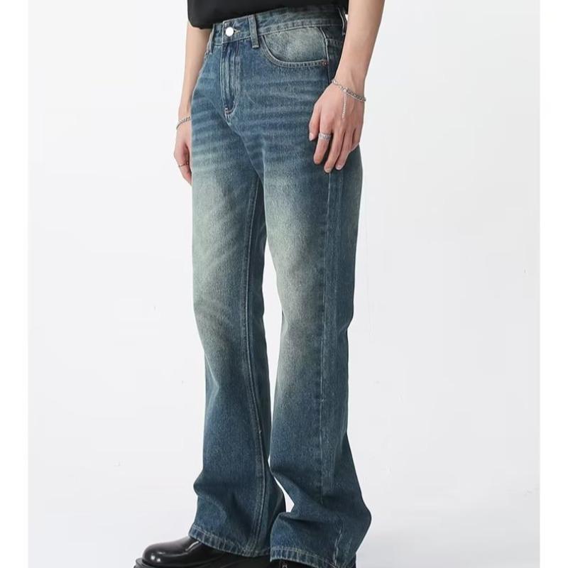 デニム メンズ デニムパンツ Gパン ジーパン ワイドレッグ ストレート ヴィンテージ加工 ウォッシュ加工 ブルー