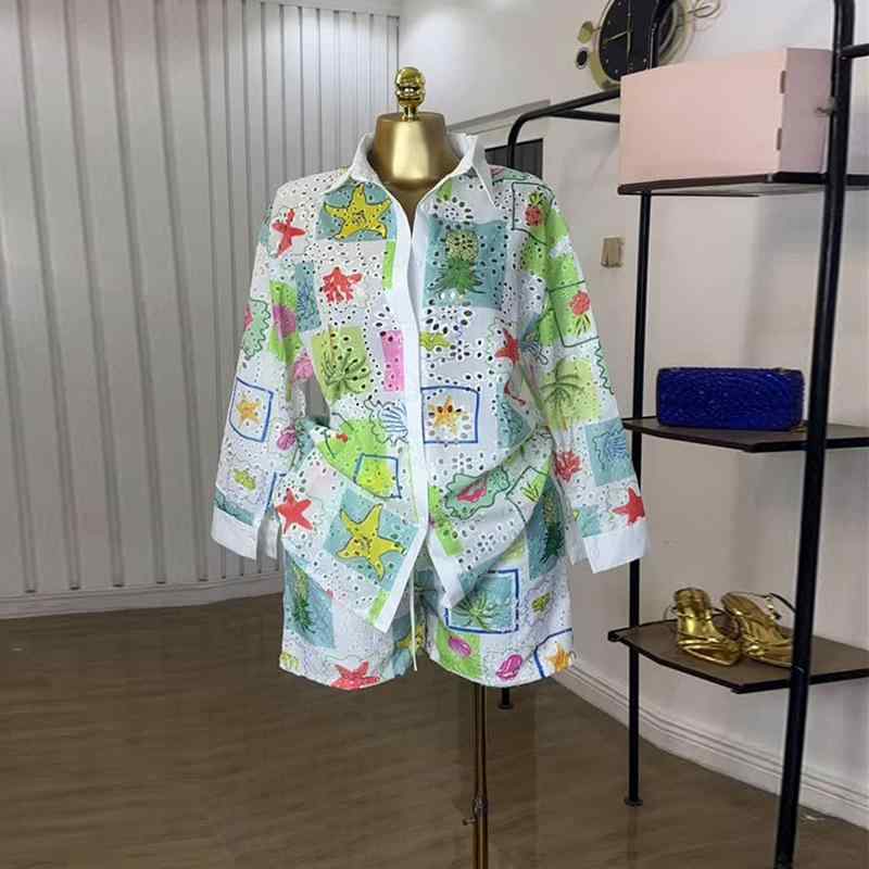 セットアップ レディース 春夏 ?衫 長袖 ショートパンツ 膝上丈 花柄 プリント 襟付き 涼しい ポリエステル 普段使い かわいい グリーン ブルー S M L XL 2XL｜トミーショップ 店