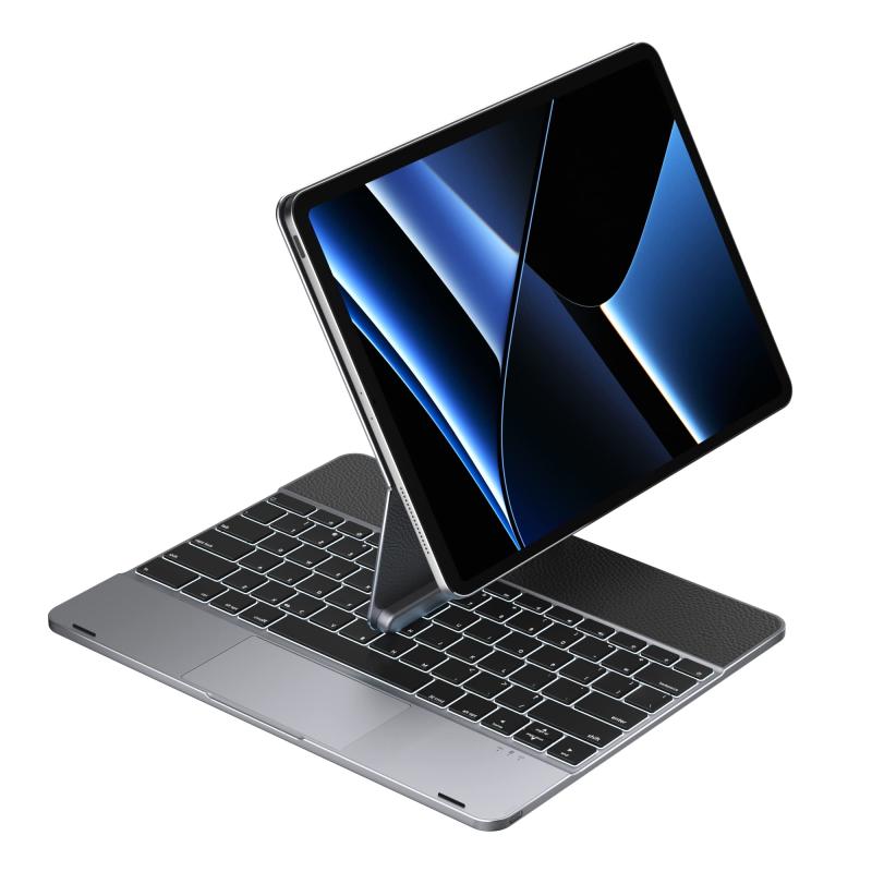 doqo iPad Mini 6 ケース キーボード付き 2021 8.3インチ 第6世代 タッチパッド 7色 ワイヤレスバックライトキーボード 360度回転可能 iPad Mini 6 キーボード スリム保護カバー フォリオ(グレー)