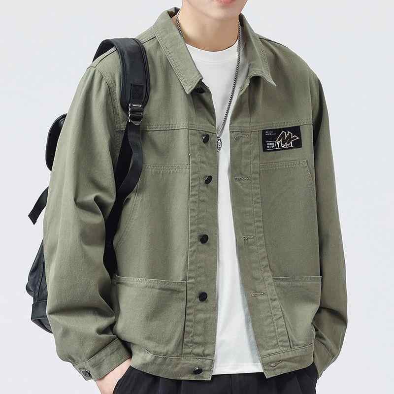 ジャケット 男性用 デニム 春秋物 コットン ルーズフィット ワークウェア カジュアル アウター 耐摩耗性 ブラック系