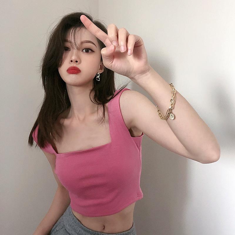 キャミソール トップス 女性用 かわいい 修身 短丈 広肩 美しい背中 デザイン 方領 抹胸 外穿 打底 インナー 接触冷感 再生繊維 ピンク系 ホワイト ブルー グレー カーキ ブラック 軽量 伸縮性 吸湿速乾 春夏 秋 通勤用 普段使い(x10)